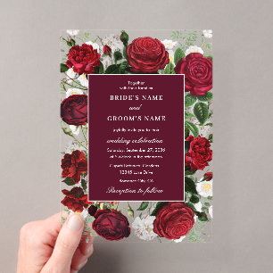 Invitaciones Acrílicas Boda elegante floral acuarela burgundy moderna