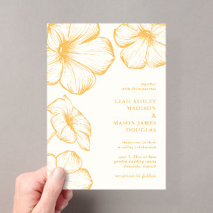 Invitaciones Acrílicas Boda Elegante Floral Amarillo Mantequilla Moderna