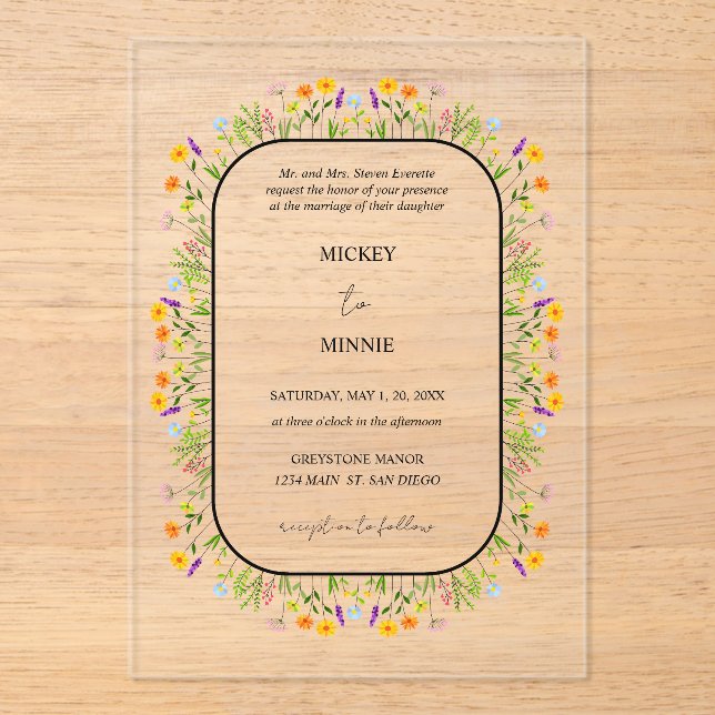 Invitaciones Acrílicas Boda elegante floral de primavera (Anverso)