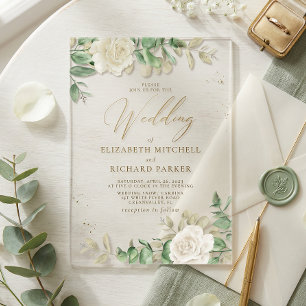 Invitaciones Acrílicas Boda elegante floral moderno con vegetación