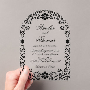 Invitaciones Acrílicas Boda elegante floral negra