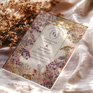 Invitaciones Acrílicas Boda elegante floral vintage de lavanda