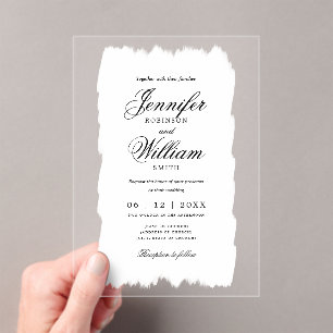 Invitaciones Acrílicas Boda Elegante Guión románico Pintura blanca