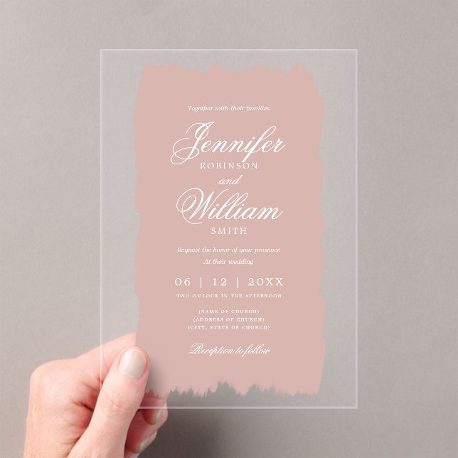 Invitaciones Acrílicas Boda Elegante Guión romántico Rubor Pintura rosa (Insitu (portátil))