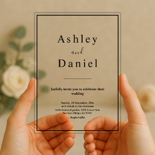 Invitaciones Acrílicas Boda elegante minimalista en negro y blanco