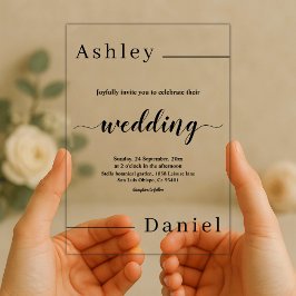 Invitaciones Acrílicas Boda elegante minimalista negra y blanca moderna