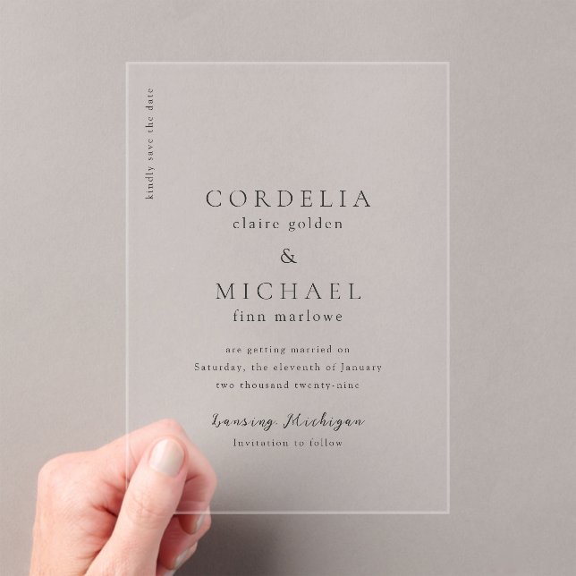 Invitaciones Acrílicas Boda elegante moderna, guárdala la fecha (Insitu (portátil))
