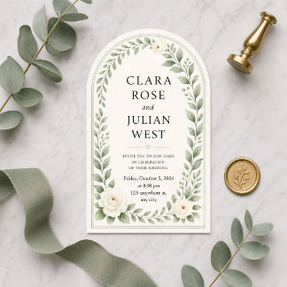 Invitaciones Acrílicas Boda elegante romántica arco de marfil y salvia