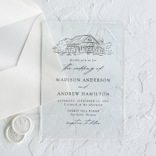 Invitaciones Acrílicas Boda elegante rústica en un granero