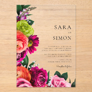 Invitaciones Acrílicas Boda elegante y moderno de melocotón floral
