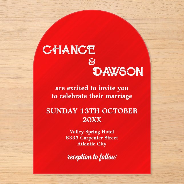 Invitaciones Acrílicas Boda elegante y moderno personalizado (Anverso)