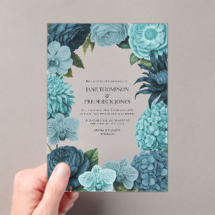 Invitaciones Acrílicas Boda en azul salvia, verde teal glaciar y menta hi