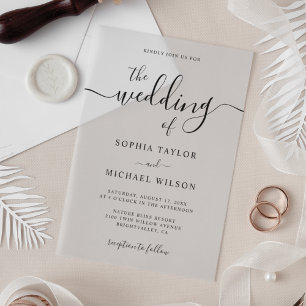 Invitaciones Acrílicas Boda en blanco y negro con caligrafía moderna eleg