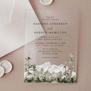 Invitaciones Acrílicas Boda en Bosque de Montaña de Siempreverde Rústico