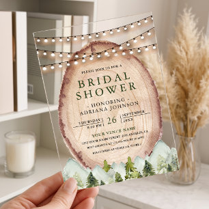 Invitaciones Acrílicas Boda en el bosque de montaña con rebanadas de made