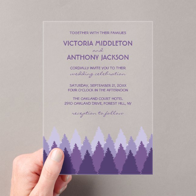 Invitaciones Acrílicas Boda en el bosque púrpura (Insitu (portátil))