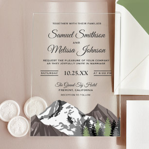 Invitaciones Acrílicas Boda en el bosque rústico de montaña