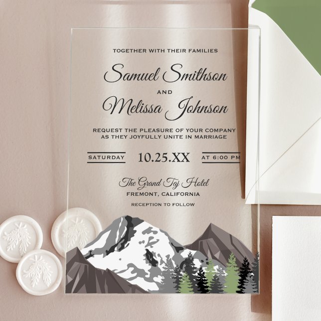 Invitaciones Acrílicas Boda en el bosque rústico de montaña (Subido por el creador)