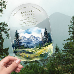 Invitaciones Acrílicas Boda en el claro del bosque de montaña del país