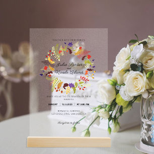 Invitaciones Acrílicas Boda en el jardín de flores exóticas Wild Rose Woo
