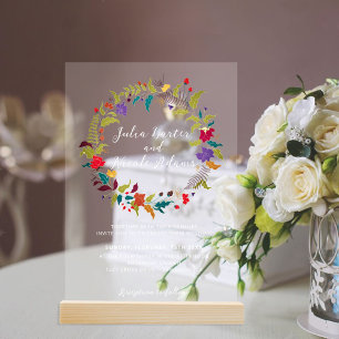 Invitaciones Acrílicas Boda en el jardín de flores exóticas Wild Rose Woo