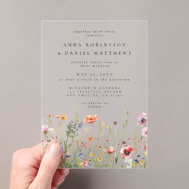 Invitaciones Acrílicas Boda en el Jardín de Flores Silvestres (Insitu (portátil))