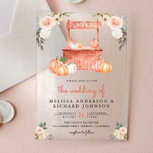 Invitaciones Acrílicas Boda en el mercado de calabaza floral de melocotón