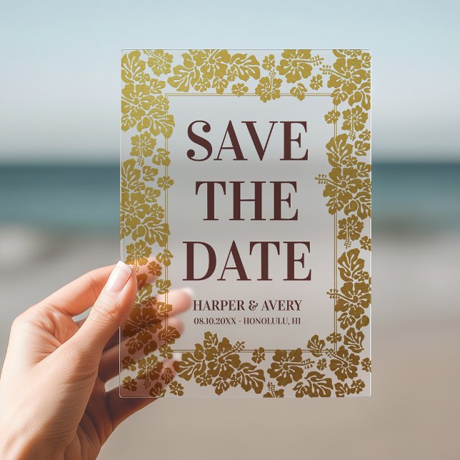 Invitaciones Acrílicas Boda en Hawái - Guardar la Fecha (Get ready to say "Aloha" to your dream wedding with our Hawaiian Save the Date card.)