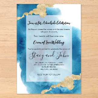 Invitaciones Acrílicas Boda en la Isla de Playa Tropical con Acuarela Oce