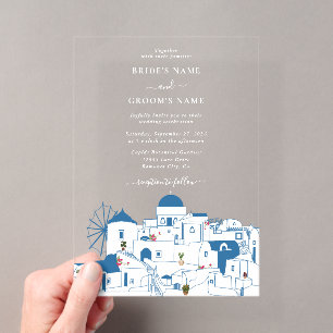 Invitaciones Acrílicas Boda en la isla griega de destino Santorini