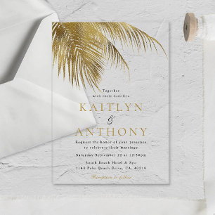Invitaciones Acrílicas Boda en la playa con elegante palma tropical