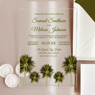 Invitaciones Acrílicas Boda en la playa con palmeras tropicales modernas
