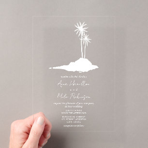 Invitaciones Acrílicas Boda en la playa de la isla de palmeras tropicales
