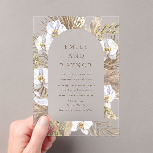 Invitaciones Acrílicas Boda en la Playa de Orquídeas Tropicales
