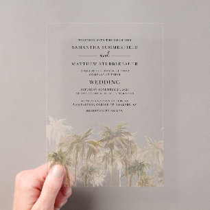 Invitaciones Acrílicas Boda en la playa tropical con palmeras