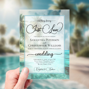 Invitaciones Acrílicas Boda en la Playa Tropical Nada Lujoso Solo Amor