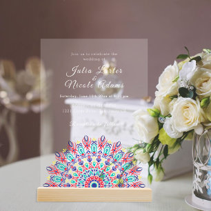 Invitaciones Acrílicas Boda en pradera de Pampas de color púrpura acuátic