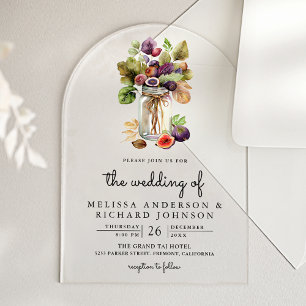 Invitaciones Acrílicas Boda en tarro de mason de higo purpura rustico