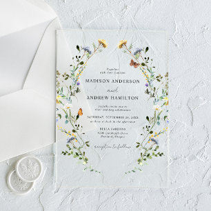 Invitaciones Acrílicas Boda en un elegante prado de flores silvestres