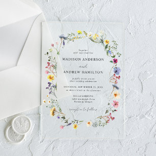 Invitaciones Acrílicas Boda en un elegante prado de flores silvestres