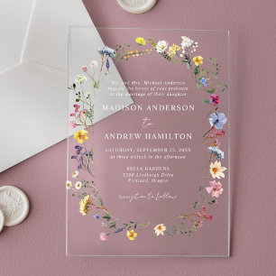 Invitaciones Acrílicas Boda en un elegante prado de flores silvestres