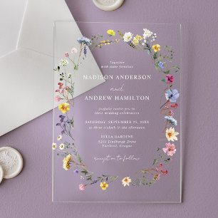 Invitaciones Acrílicas Boda en un elegante prado de flores silvestres