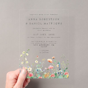 Invitaciones Acrílicas Boda en un prado de flores silvestres caprichosas