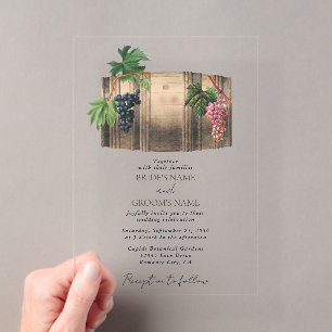 Invitaciones Acrílicas Boda en viñedo de bodega de barril de vino rústico
