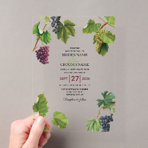 Invitaciones Acrílicas Boda en viñedo de uvas mediterráneo isla griega