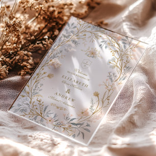 Invitaciones Acrílicas Boda Escudo floral neutra elegante