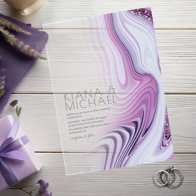 Invitaciones Acrílicas Boda Estratos Brillantes Abstractos Lila ID903 (Subido por el creador)