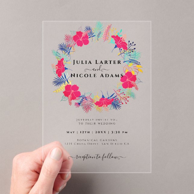 Invitaciones Acrílicas Boda Evergreen de la selva de lluvia salvaje rosa  (Insitu (portátil))