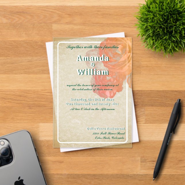 Invitaciones Acrílicas Boda exquisito romántico y eterno florecido (Insitu (Tarjeta de Invitación))