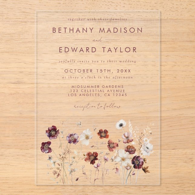 Invitaciones Acrílicas Boda Fall Wildflower (Anverso)